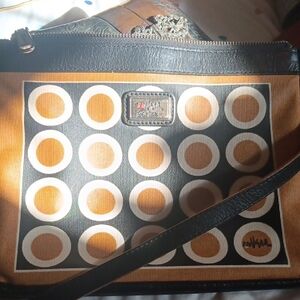 Brighton Tan and Black Circle Pattern Crossbody Bag